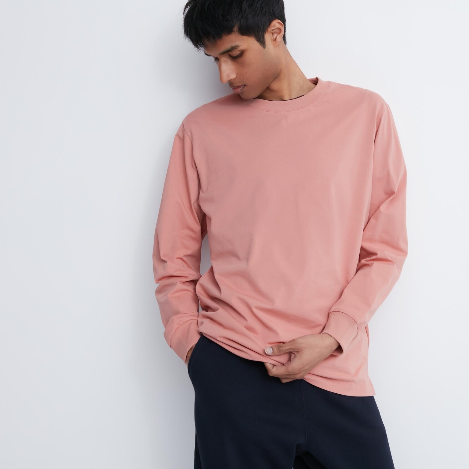 

Лонгслив с круглым вырезом AIRism Uniqlo, розовый