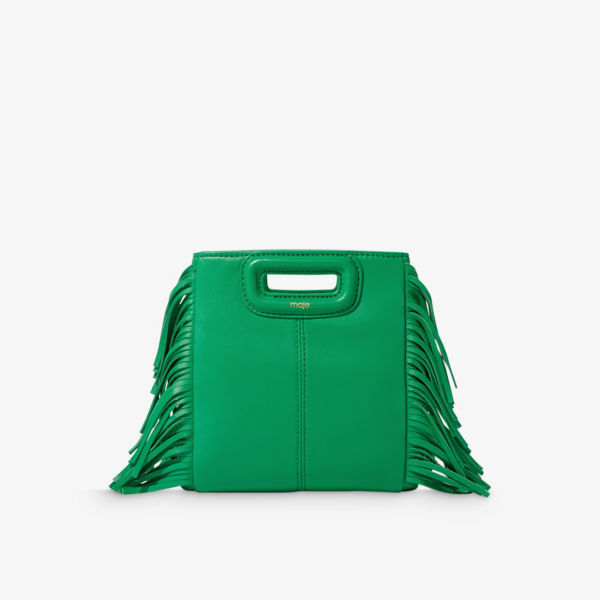 цена Кожаная сумка через плечо m mini с тисненым логотипом и бахромой Maje, экрю
