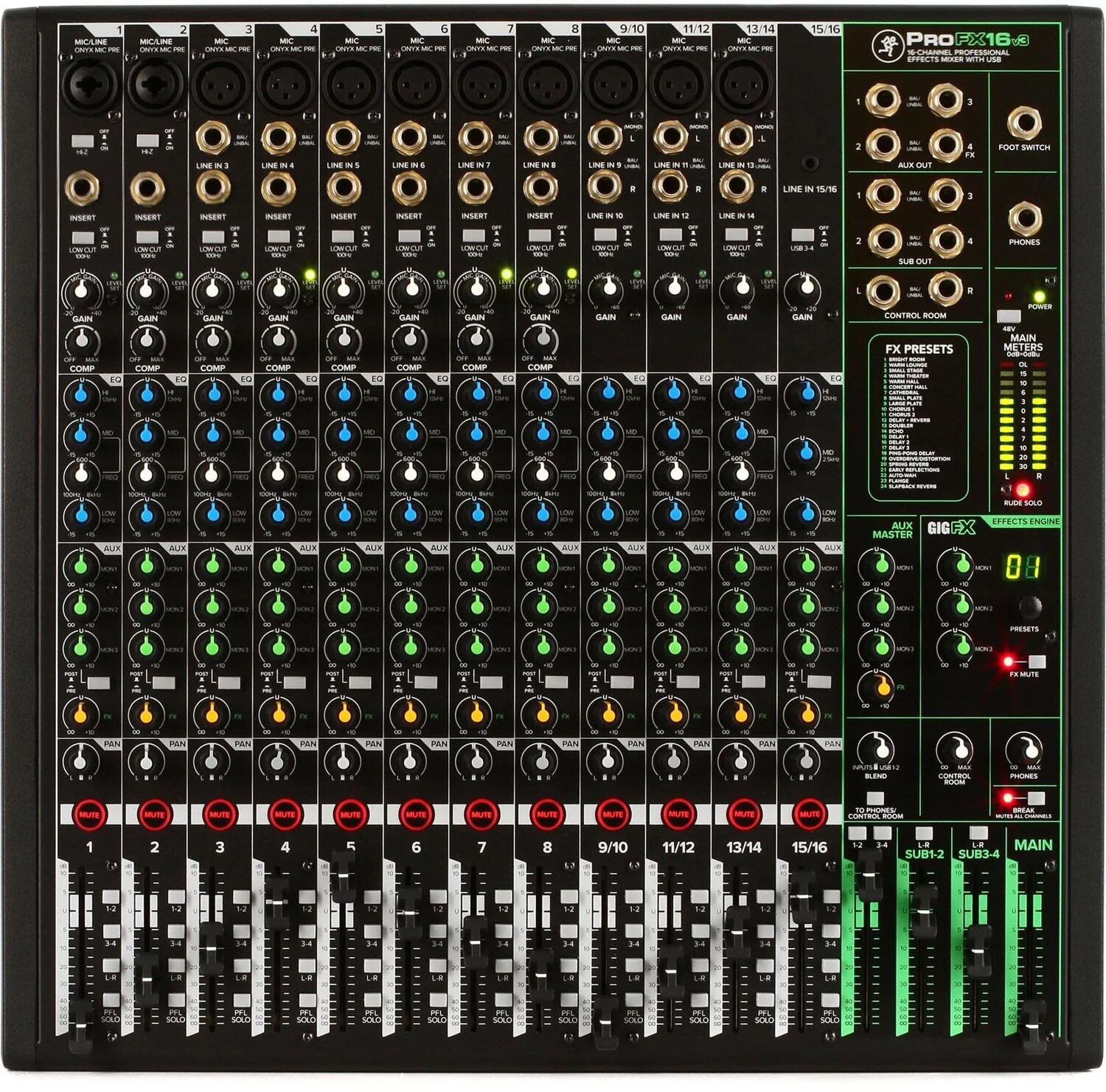 

16-канальный микшер Mackie ProFX16v3 с USB и эффектами