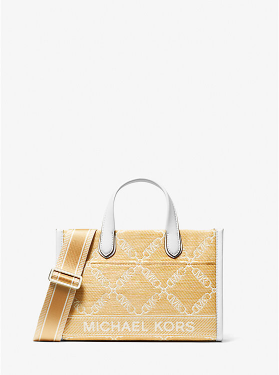 

Соломенная жаккардовая сумка-мессенджер Gigi Small Empire с логотипом Michael Kors, желтый