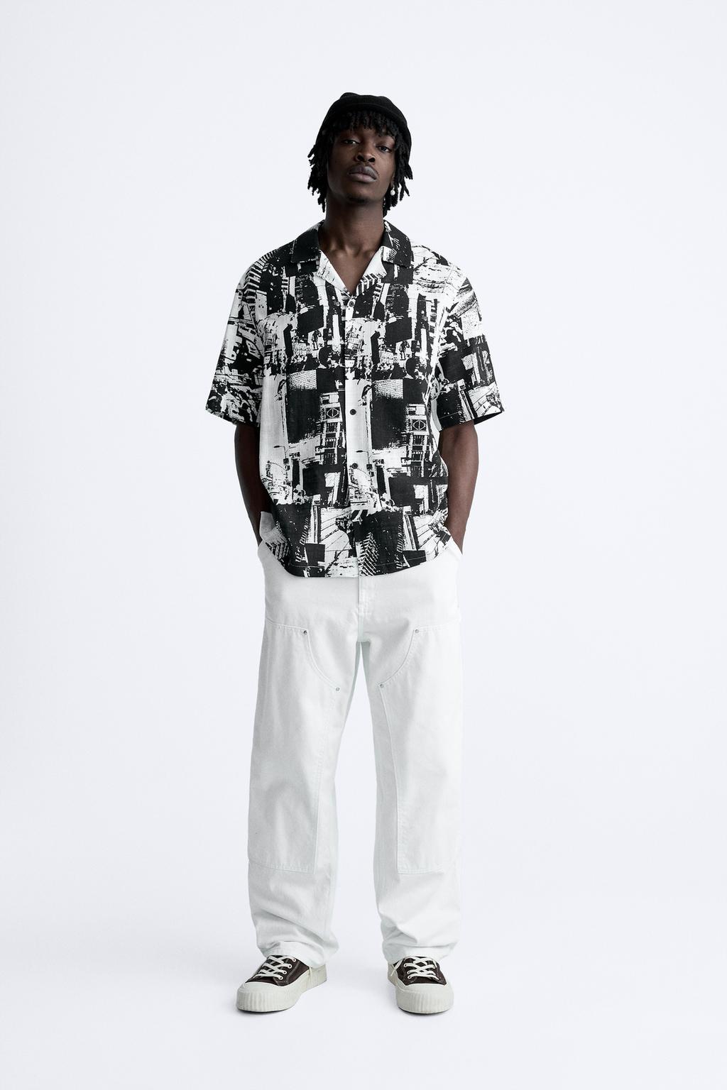 Рубашка с абстрактным принтом ZARA, черный рубашка zara с принтом 44 размер