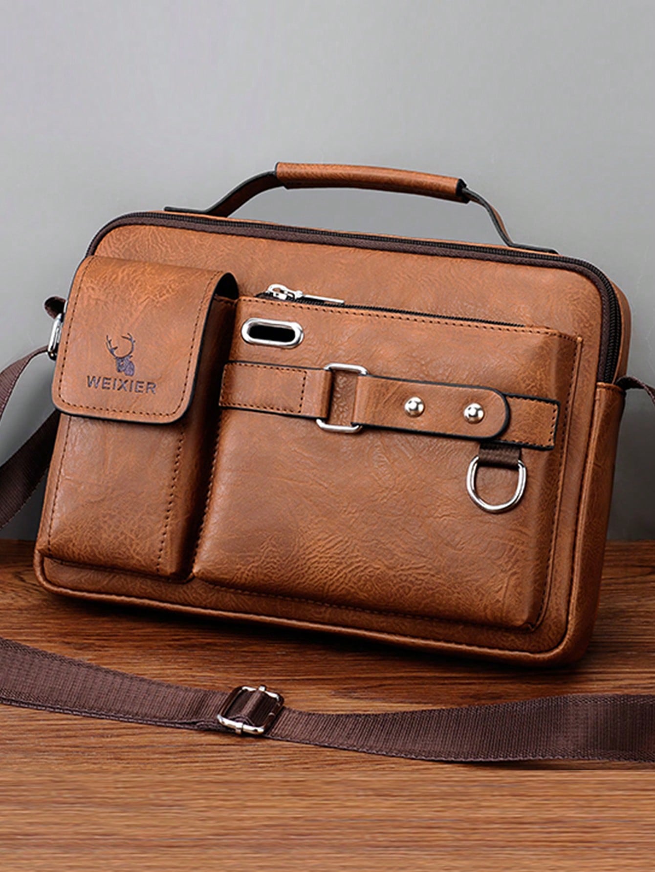 1 шт. сумка на одно плечо/сумка через плечо/деловой портфель/сумка для офиса/рабочего места, коричневый