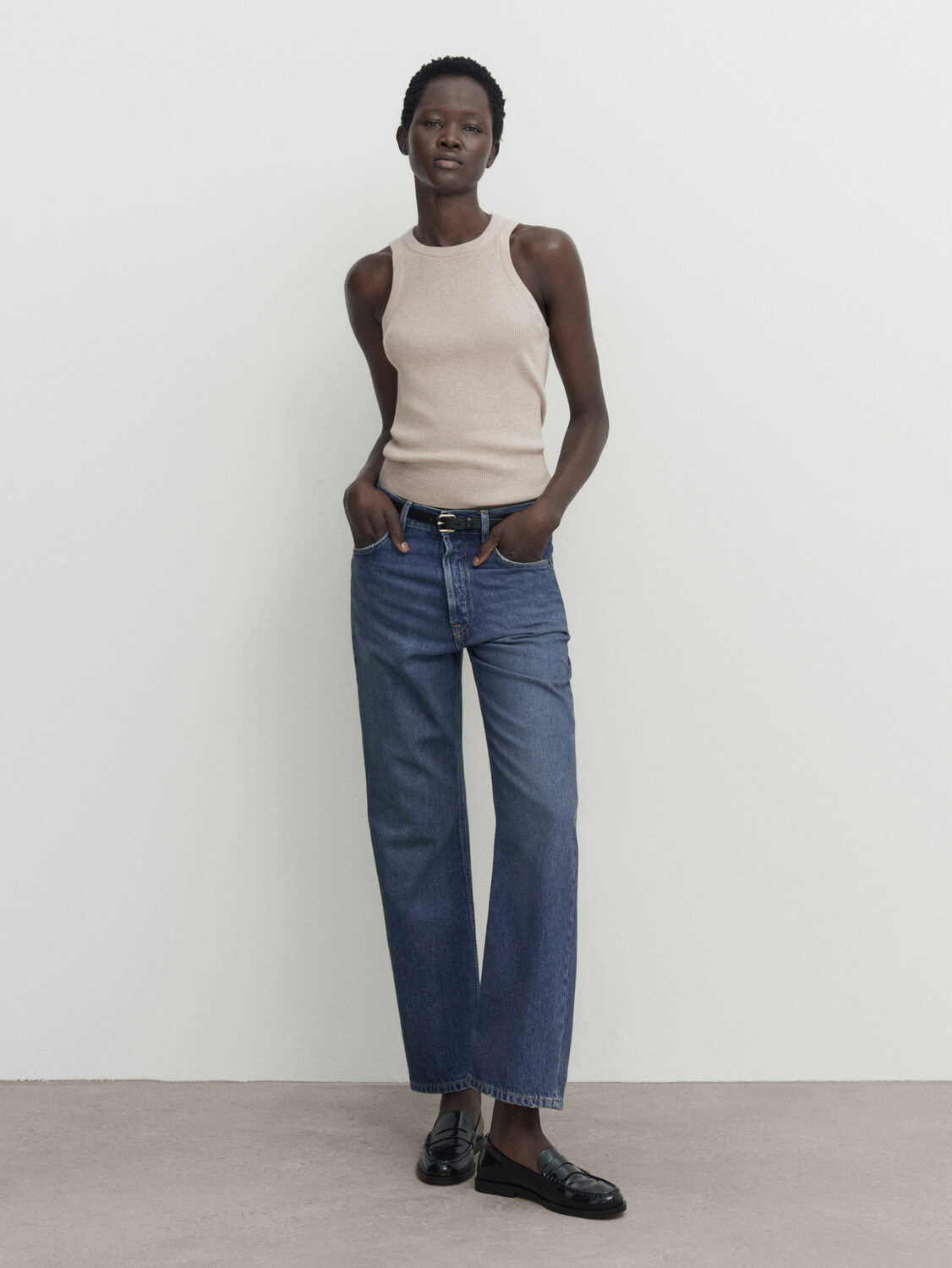 

Топ из шерсти и кашемира в ребруску Massimo Dutti, бежевый меланж