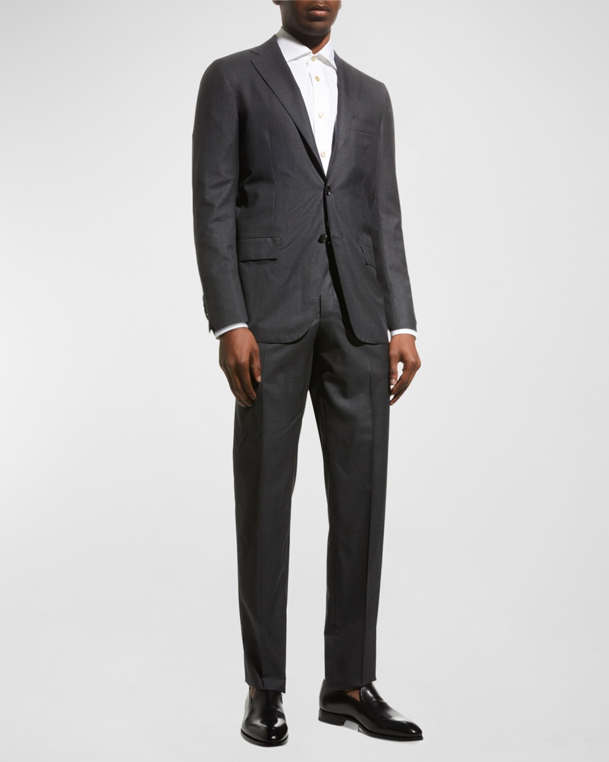 

Мужской костюм-двойка из однотонной шерсти Kiton, цвет Grey