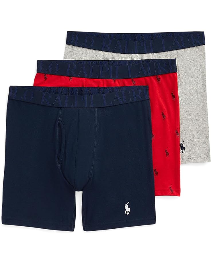 Боксеры Polo Ralph Lauren Classic Fit Stretch Brief 3-Pack, цвет Cruise Navy/Rl2000 Red/Cruise Navy All Over Pony Player/Andover Heather