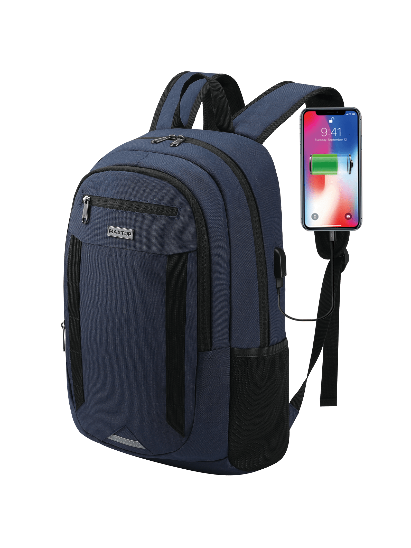 MAXTOP Бизнес-компьютерные рюкзаки для колледжа Сумка для книг с USB-портом для зарядки Подходит для ноутбуков до 16 дюймов, синий