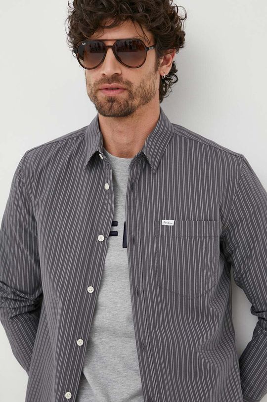 супер оверсайз рубашка из полосатой ткани asos Рубашка Честер из хлопка Pepe Jeans, серый