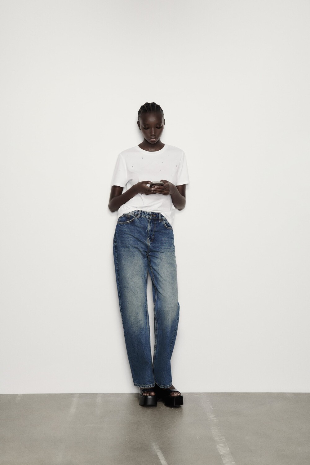 

Блестящая футболка из хлопка Zara, белый