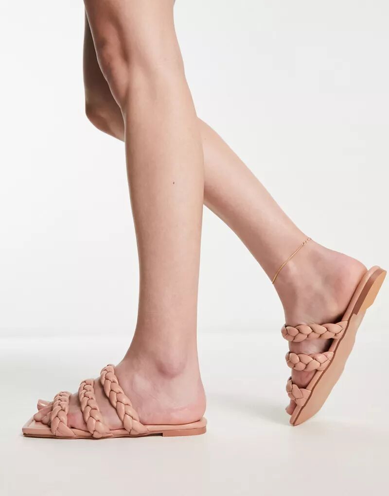 Бежевые сандалии на плоской подошве Simmi London Cressida с плетеными ремешками SIMMI Shoes