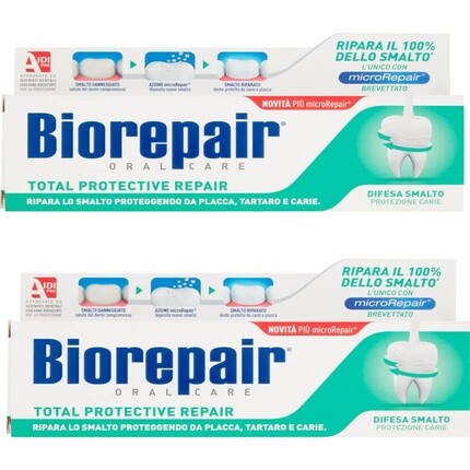 

Зубная паста Biorepair Total Protective Repair, 2,5 жидких унции, 75 мл, 2 шт., Vittleitaly