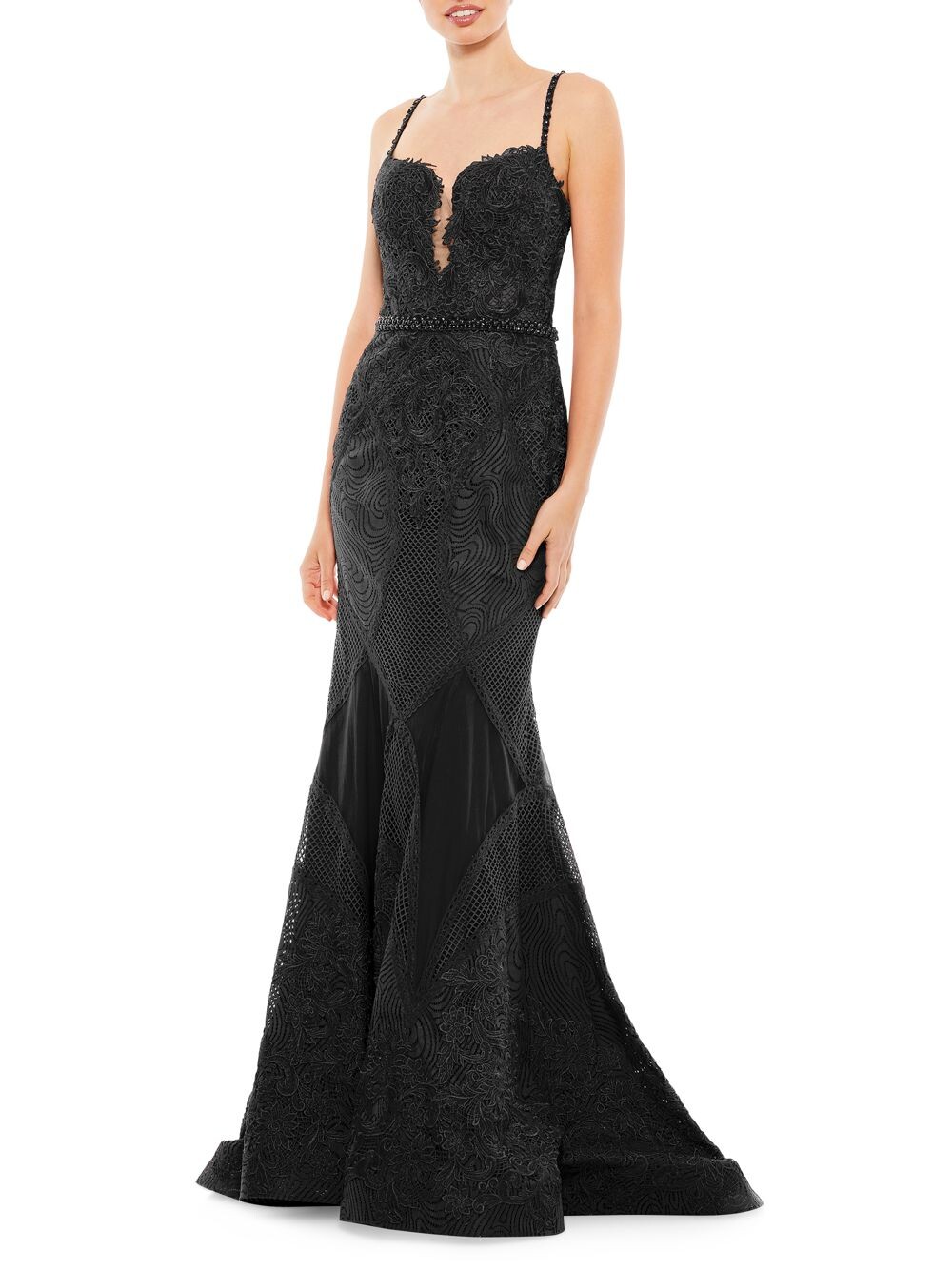 

Платье без рукавов с вышивкой Mac Duggal, черный