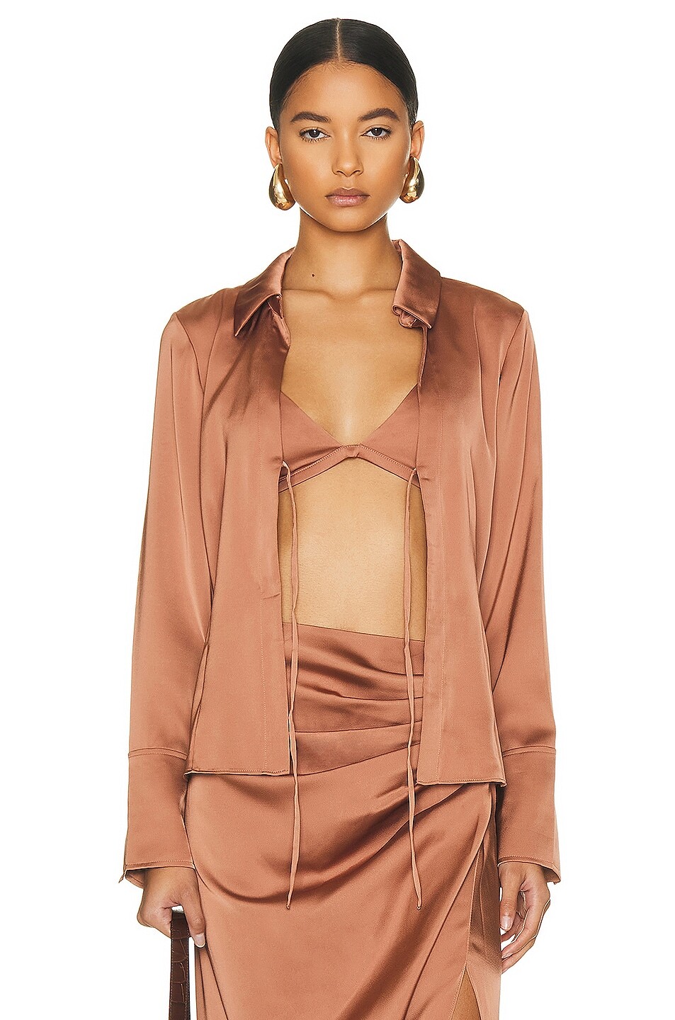 

Рубашка Jonathan Simkhai Standard Santana Long Sleeve Set, цвет Pecan
