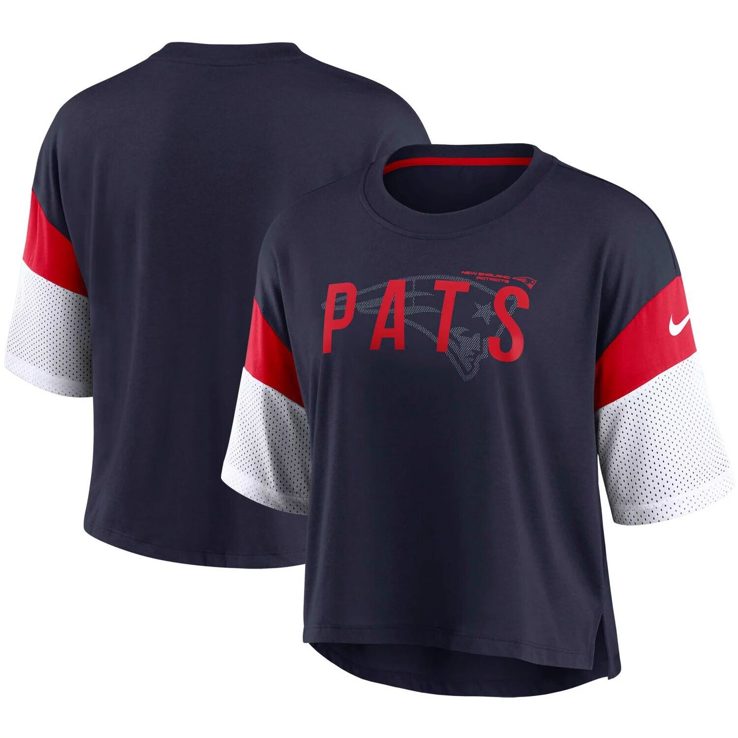 

Женский укороченный топ Nike темно-синего/белого цвета New England Patriots Nickname Tri-Blend Performance Nike