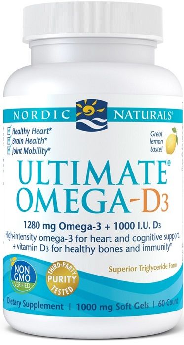 Nordic Naturals Ultimate Omega D3 1280 mg Lemon Омега-3 жирные кислоты с витамином D3, 60 шт. жирные кислоты qnt omega 3 1000 mg 59 шт