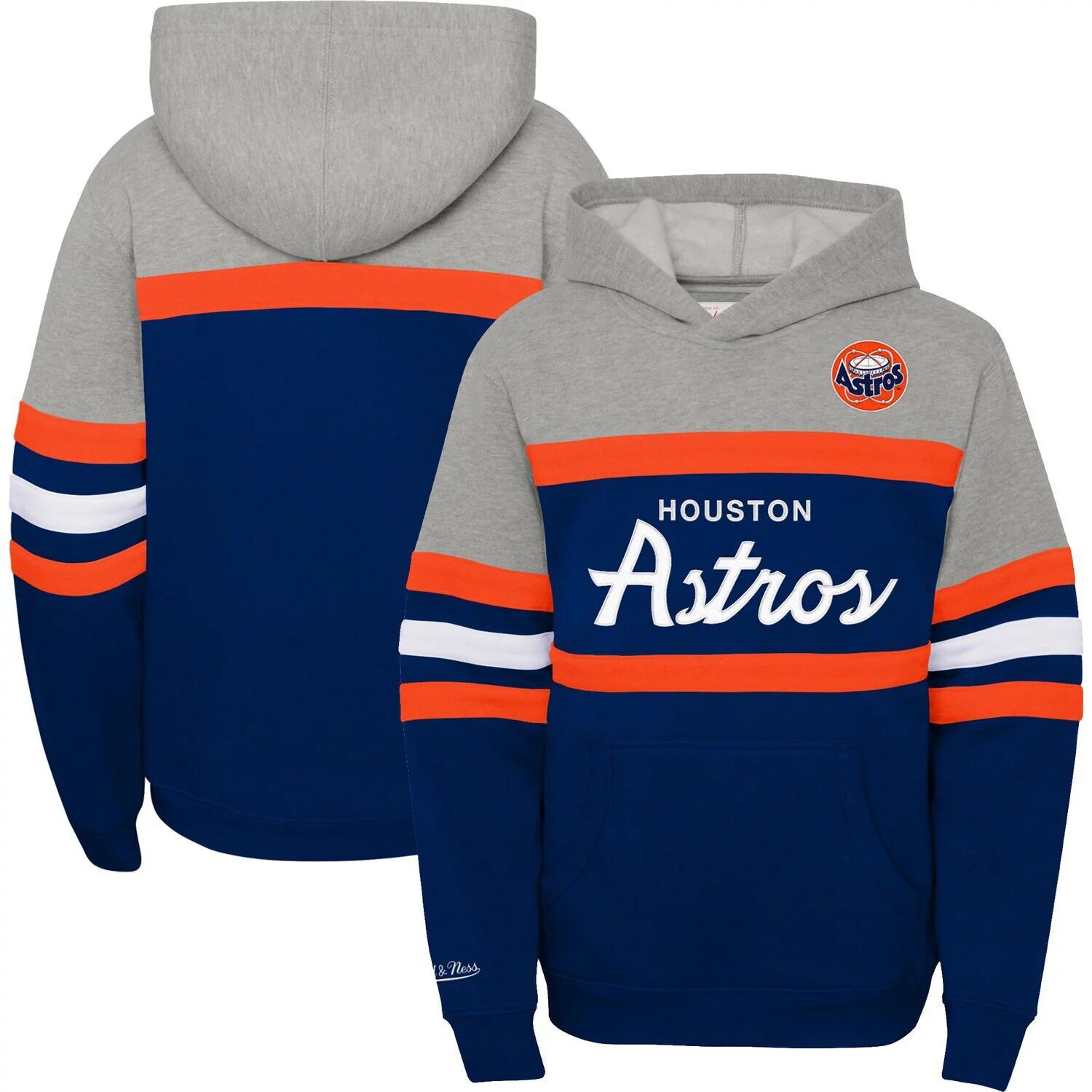 

Молодежный пуловер с капюшоном Mitchell & Ness Heather Grey/темно-синий Houston Astros Cooperstown Collection Head Coach Unbranded