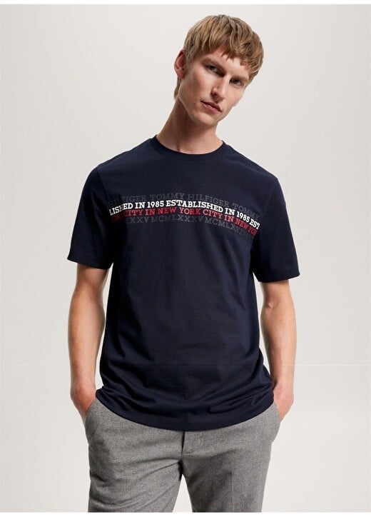 

Синяя мужская футболка с круглым вырезом Tommy Hilfiger, Синий