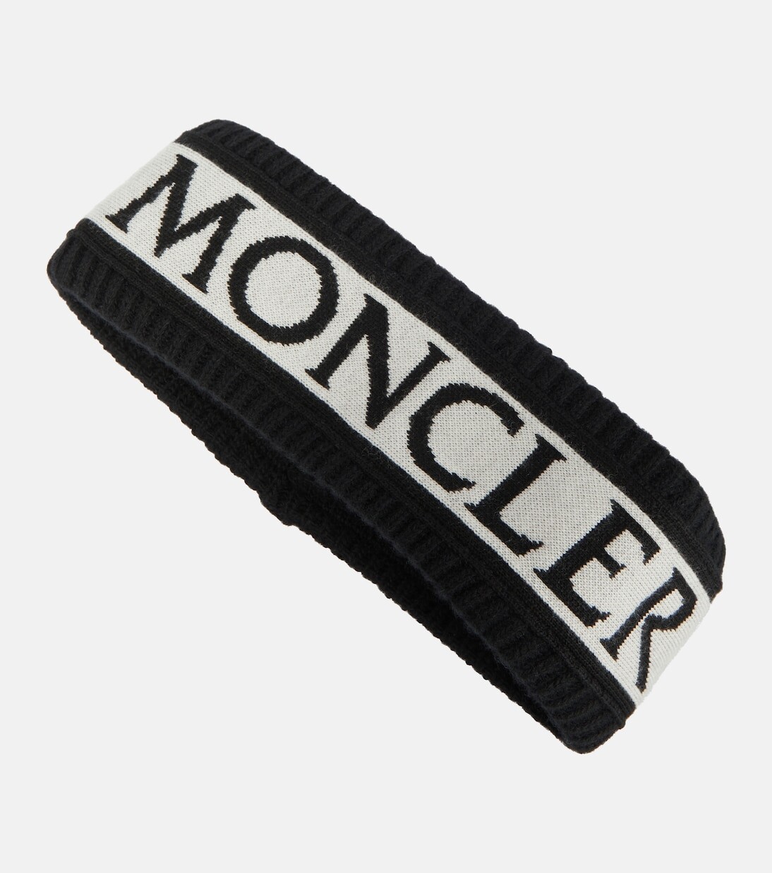 

Повязка на голову из хлопка и шерсти с логотипом Moncler, черный