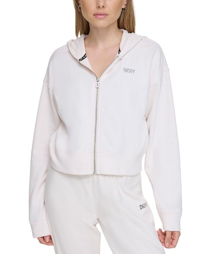 

Женская толстовка на молнии с капюшоном и логотипом металлик DKNY, тан/бежевый