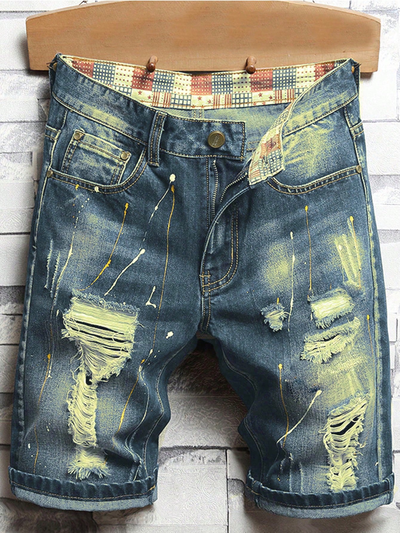 Мужские джинсовые шорты с потертостями, темная стирка джинсовые шорты для мужчин винтажные рваные джинсовые шорты с синей вышивкой в стиле ретро лето