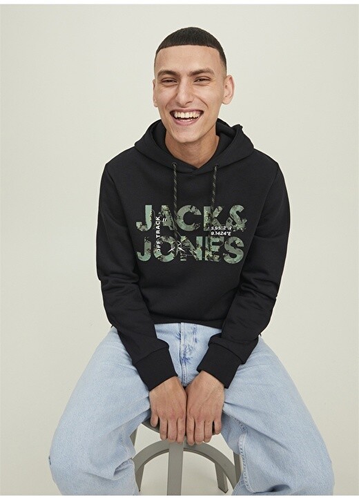 

Черная мужская толстовка с капюшоном и принтом Jack & Jones, Черный