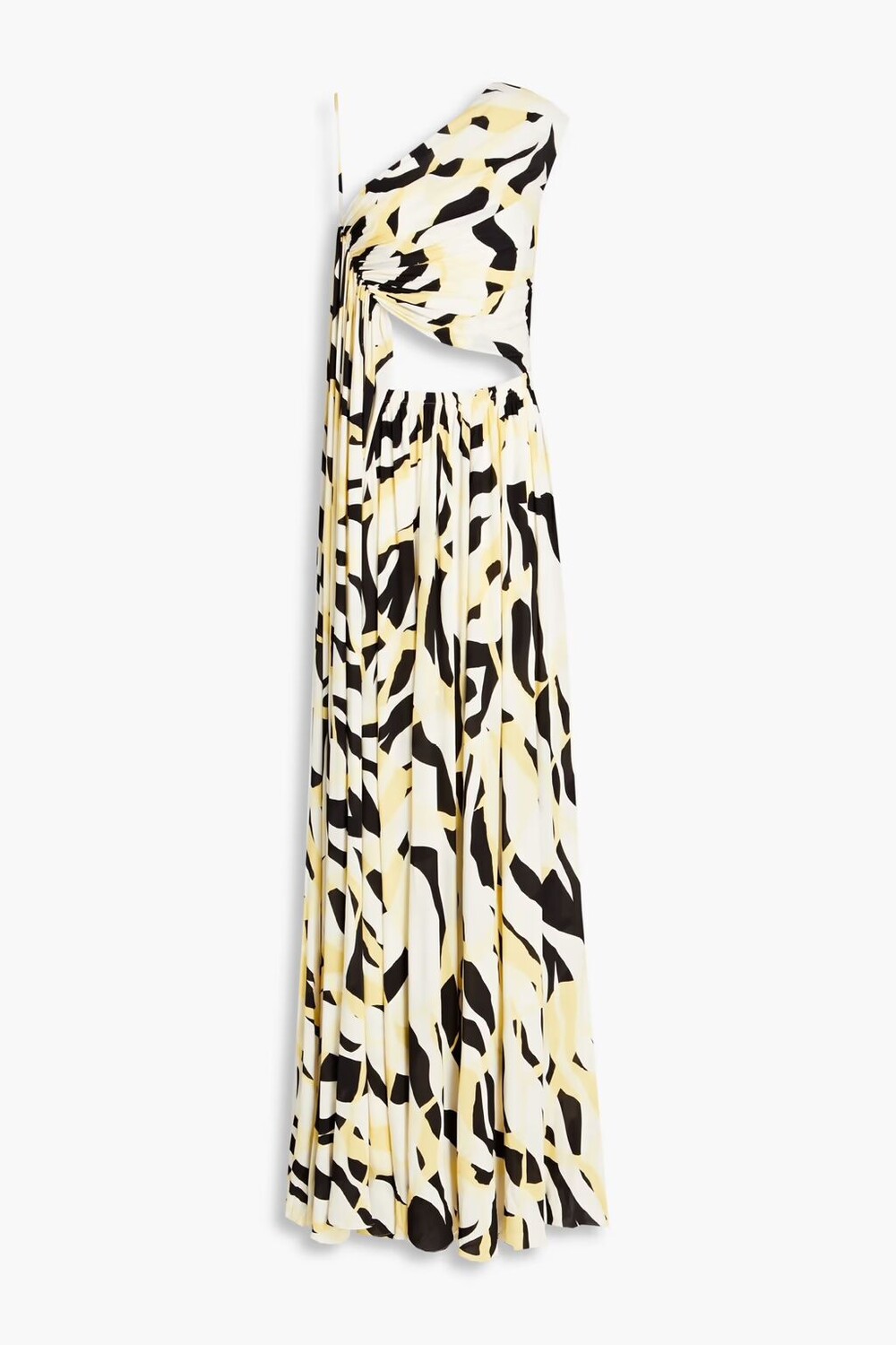 

Асимметричное платье макси из крепа с драпировкой и принтом Roberto Cavalli, цвет Off-white