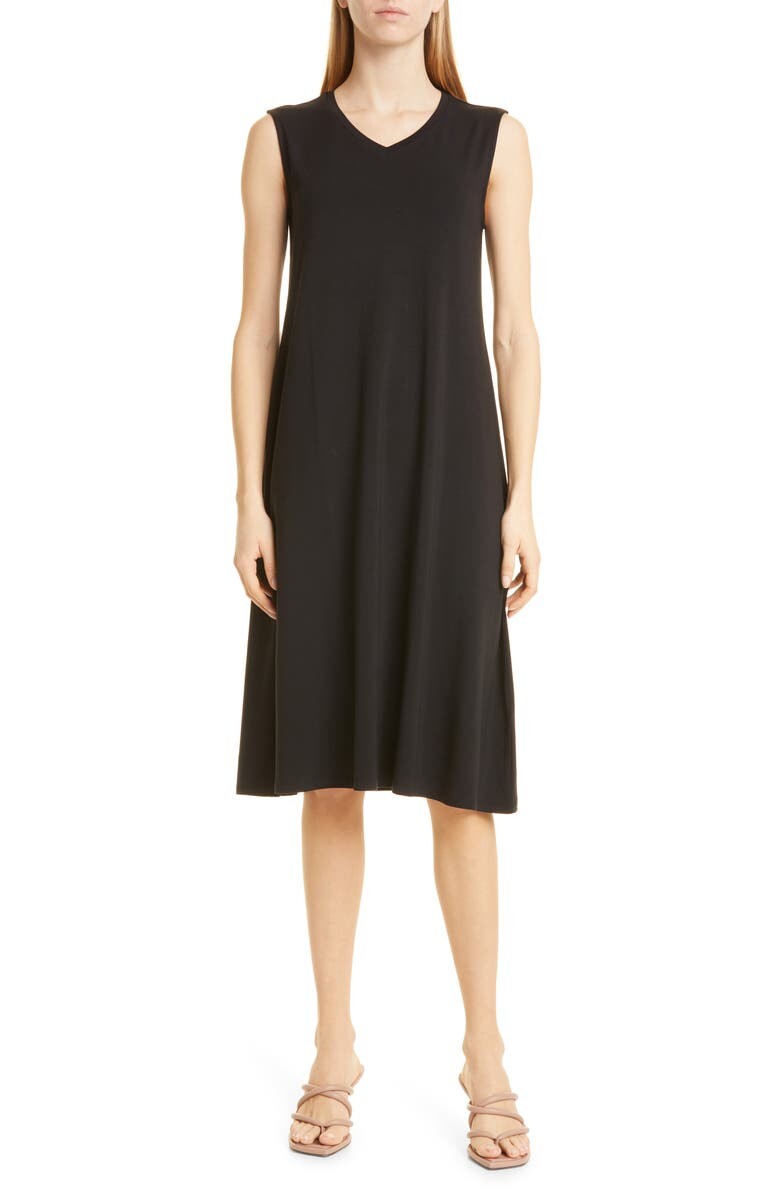 

Платье из эластичного джерси с V-образным вырезом EILEEN FISHER, черный