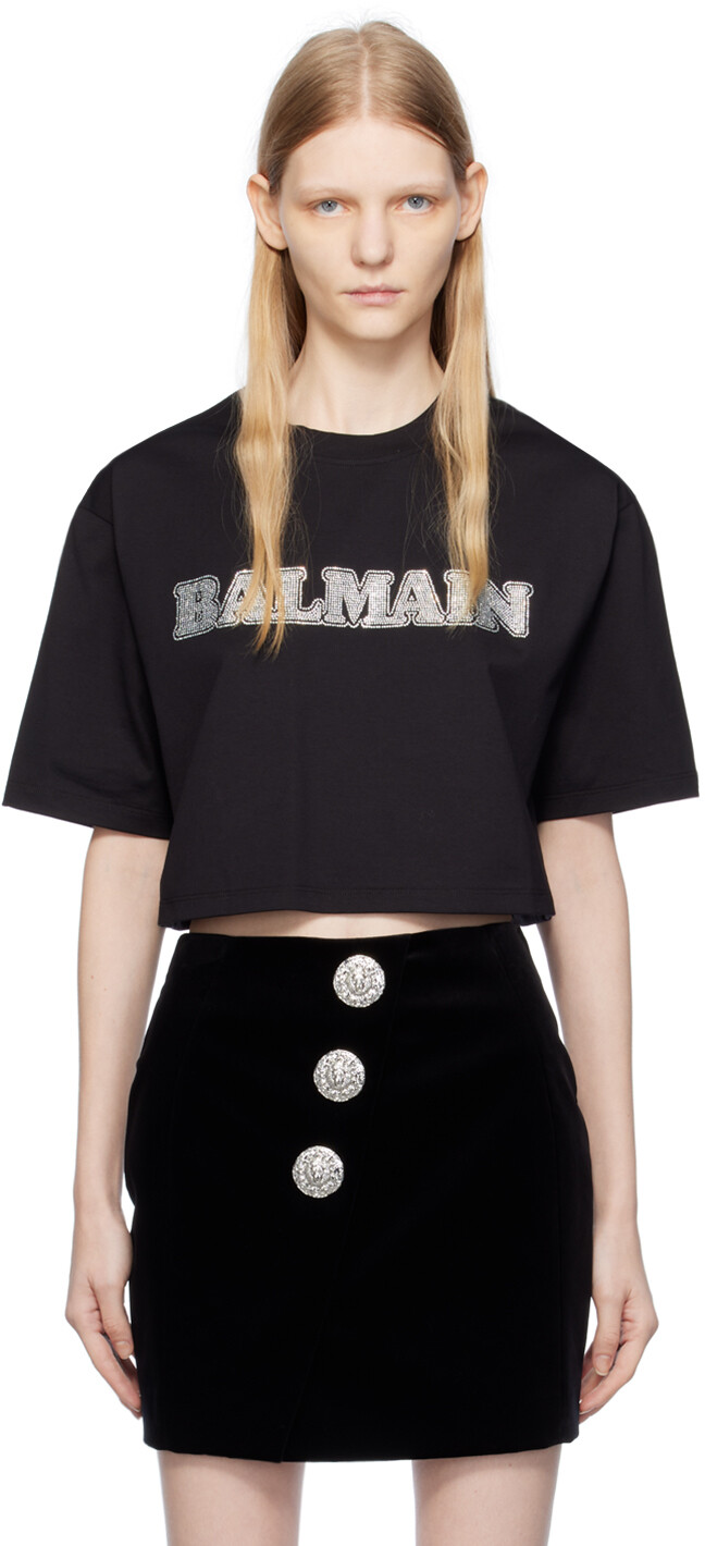 

Черная футболка со стразами Balmain, Черный