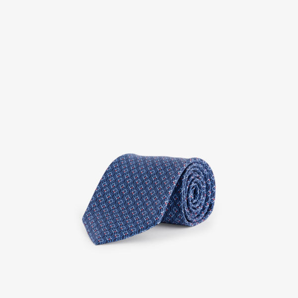 Шелковый галстук с принтом «тетрис» Ferragamo, синий