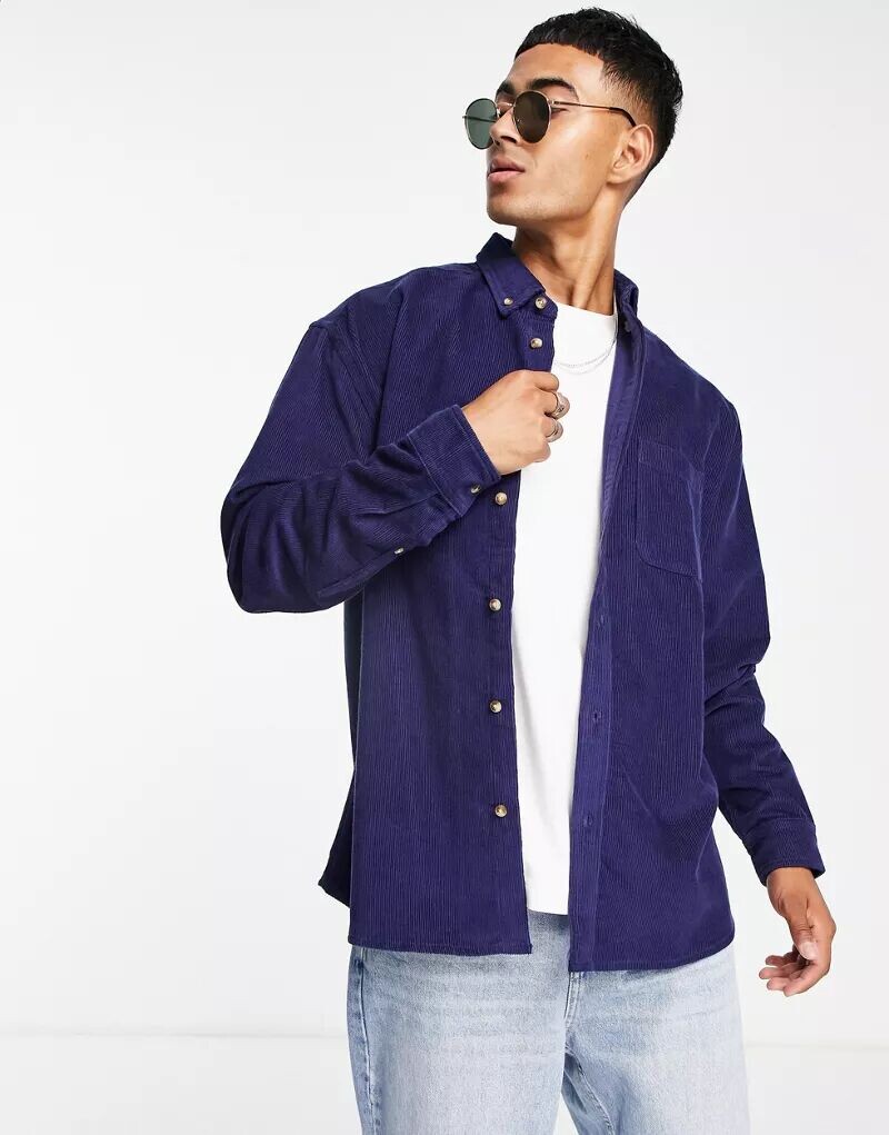 

Темно-синяя вельветовая рубашка оверсайз в стиле 90-х ASOS