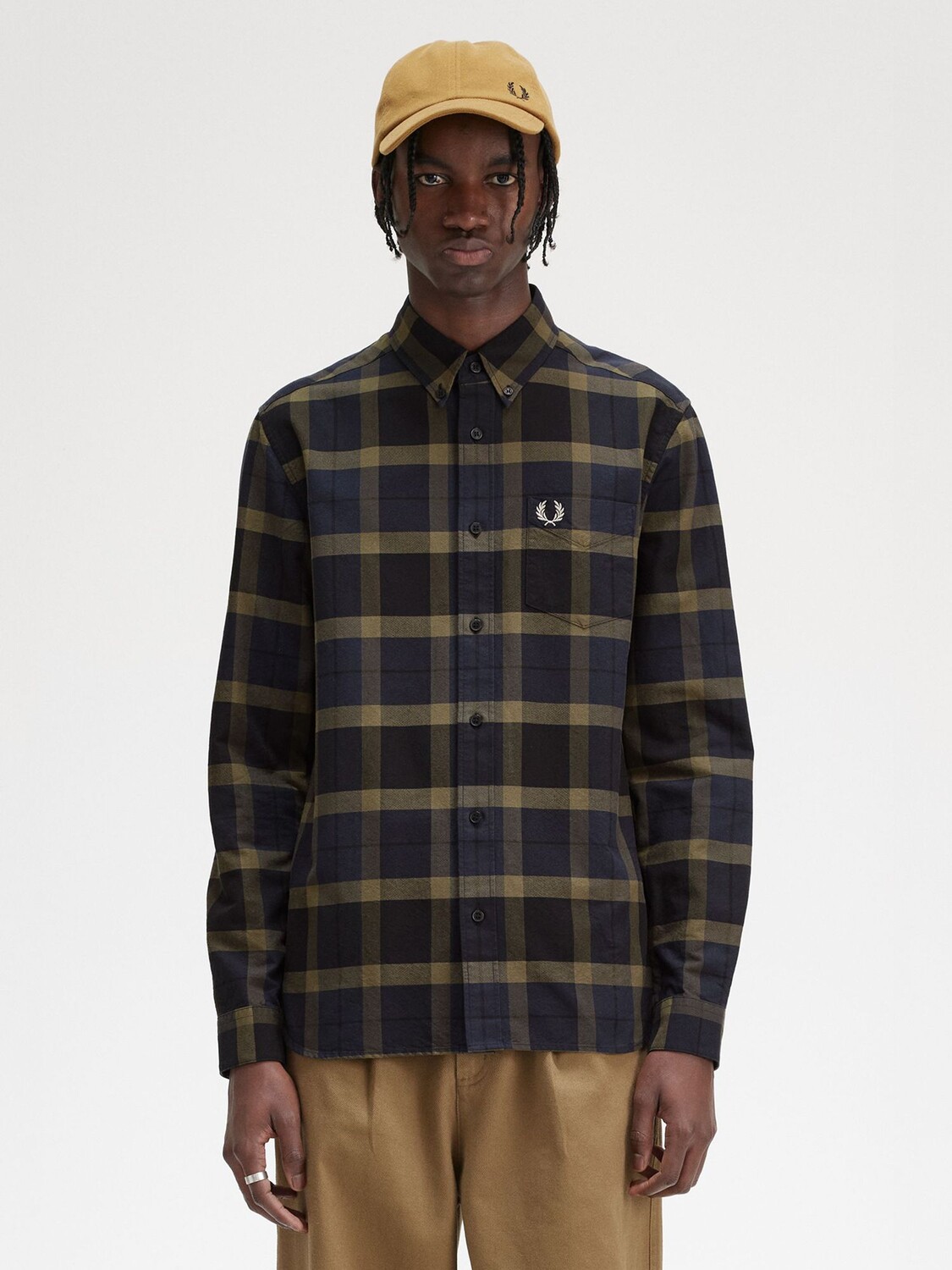 

Оксфордская рубашка Fred Perry в клетку тартан, униформа зеленая