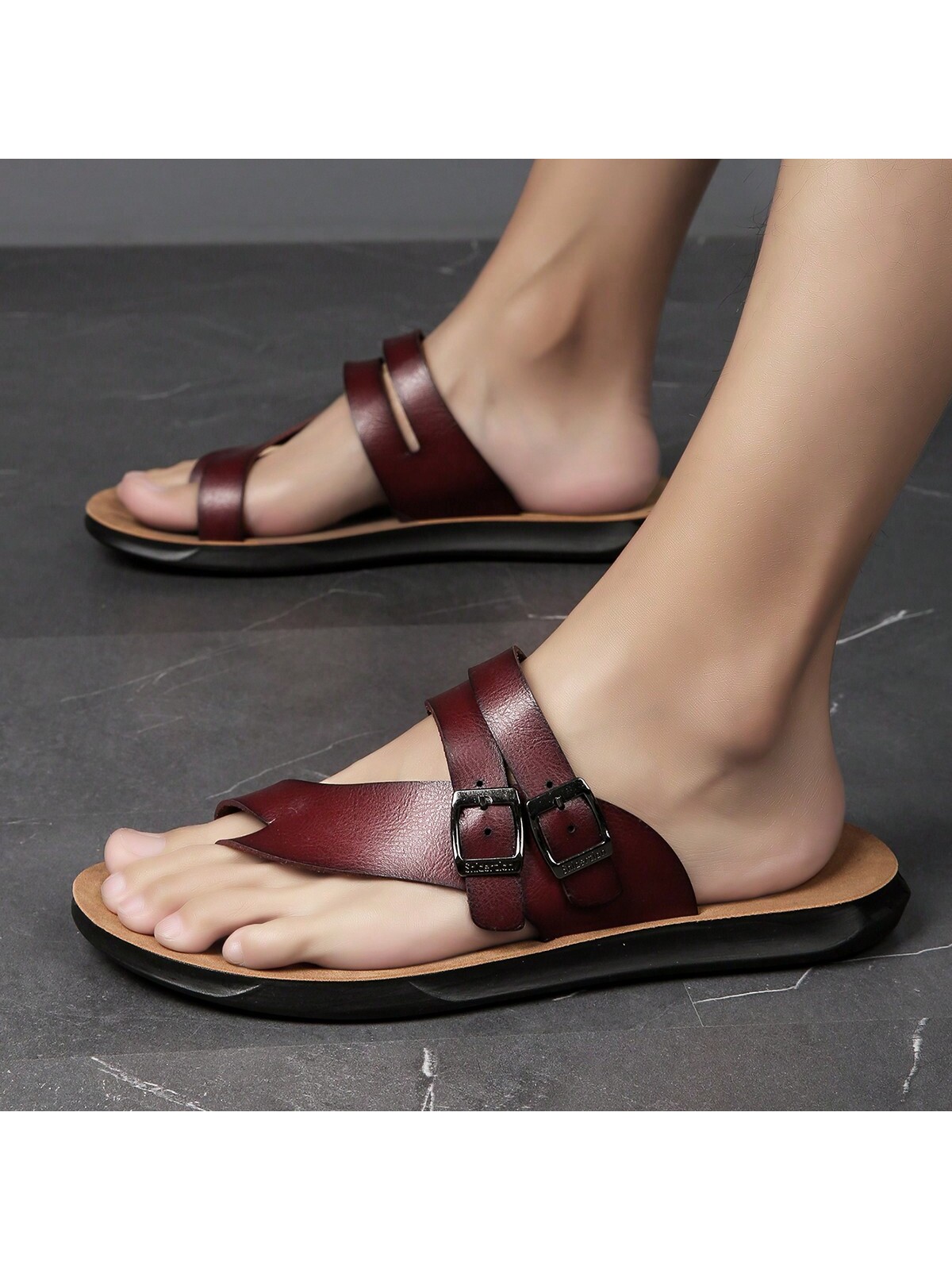 Летние мужские пляжные сандалии с открытым носком, красно-коричневый
