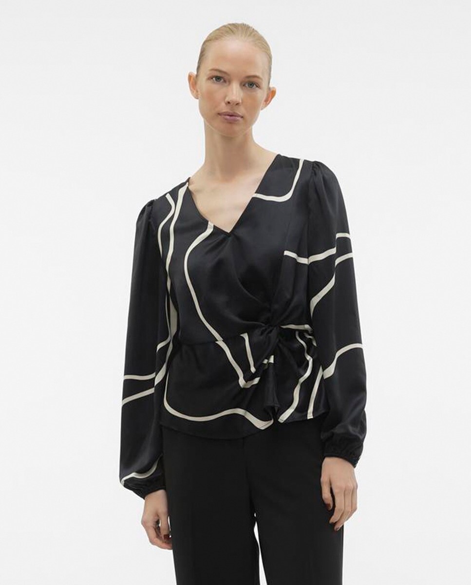 

Женская блузка с длинным рукавом с боковым узлом Vero Moda, черный