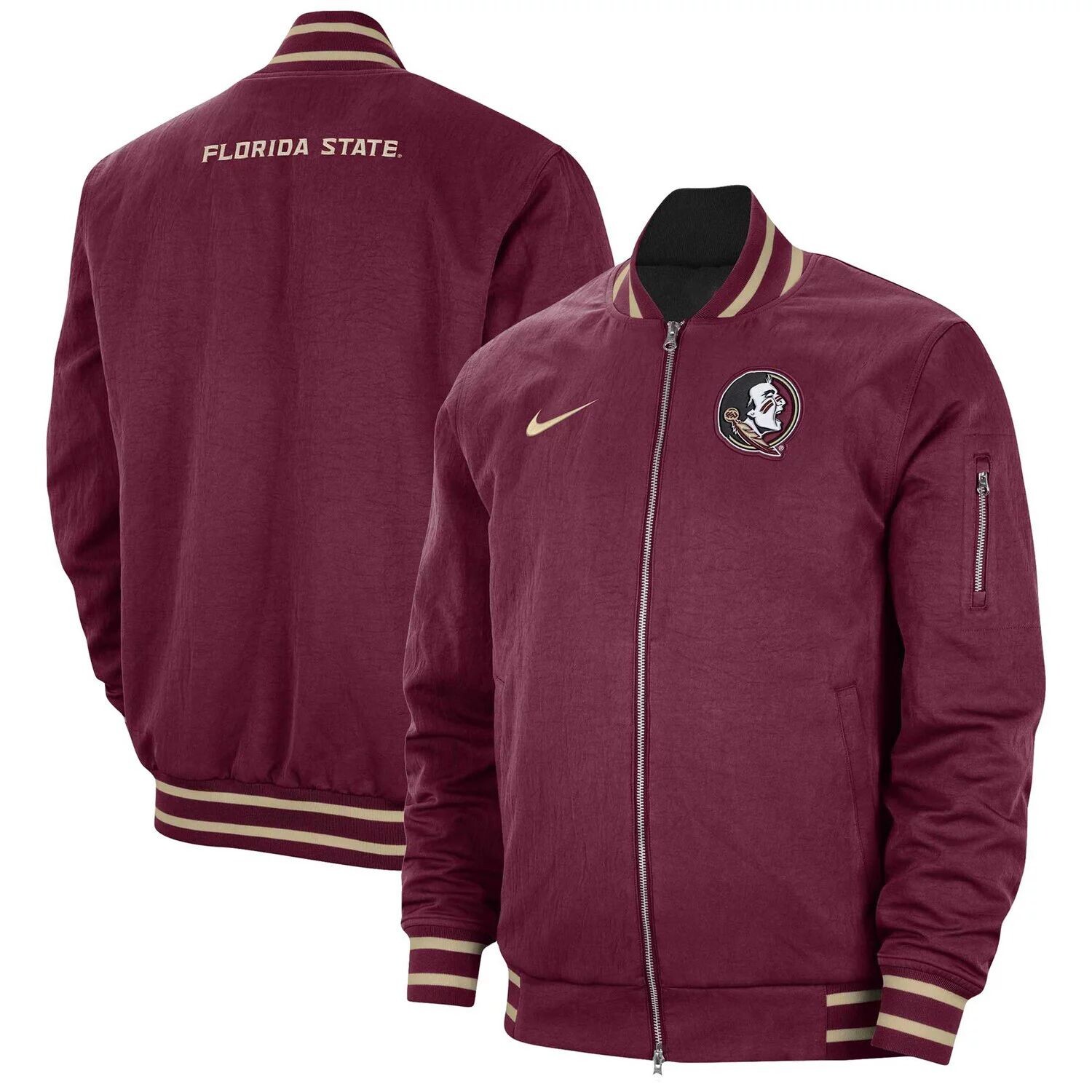 

Мужской бомбер с молнией во всю длину гранатового цвета Florida State Seminoles Nike