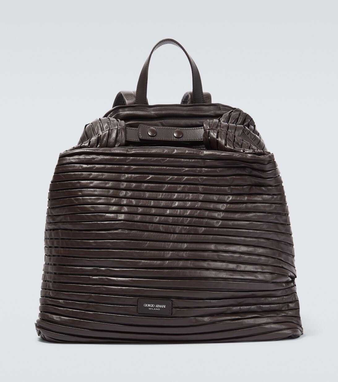 

Плиссированный кожаный рюкзак Giorgio Armani, коричневый