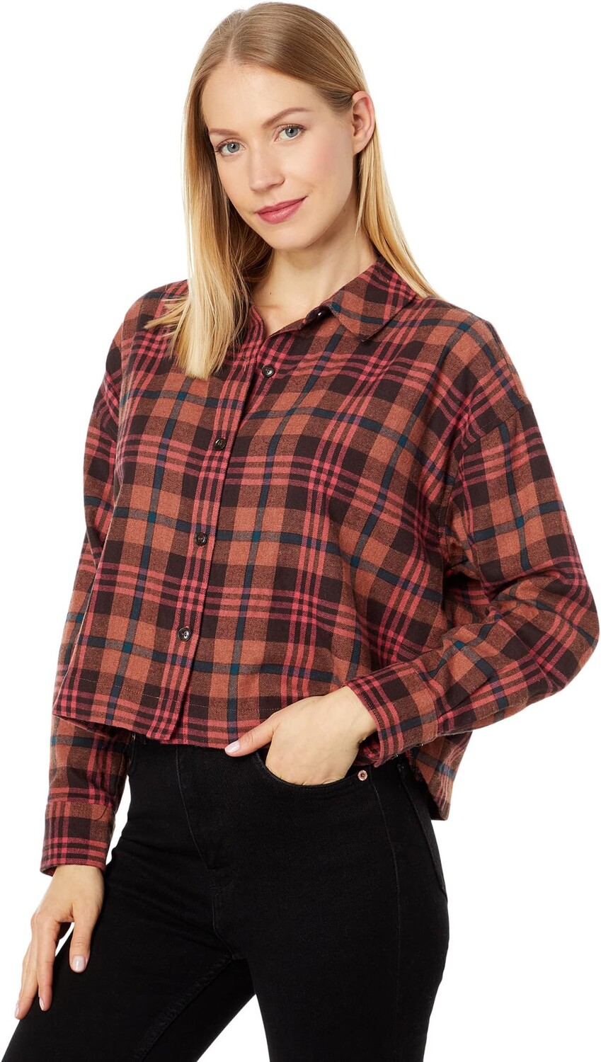 

Укороченная рубашка Frontier в клетку из фланели Madewell, цвет Ground Clove