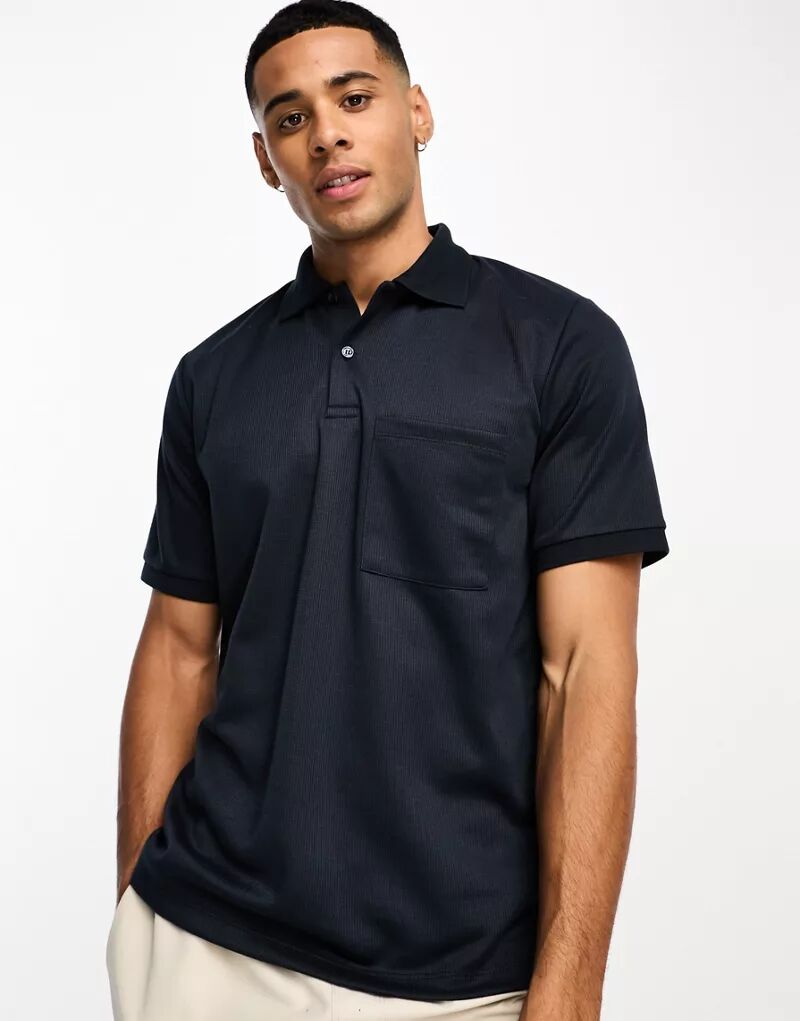Темно-синяя структурированная рубашка-поло с карманом Jack & Jones Premium
