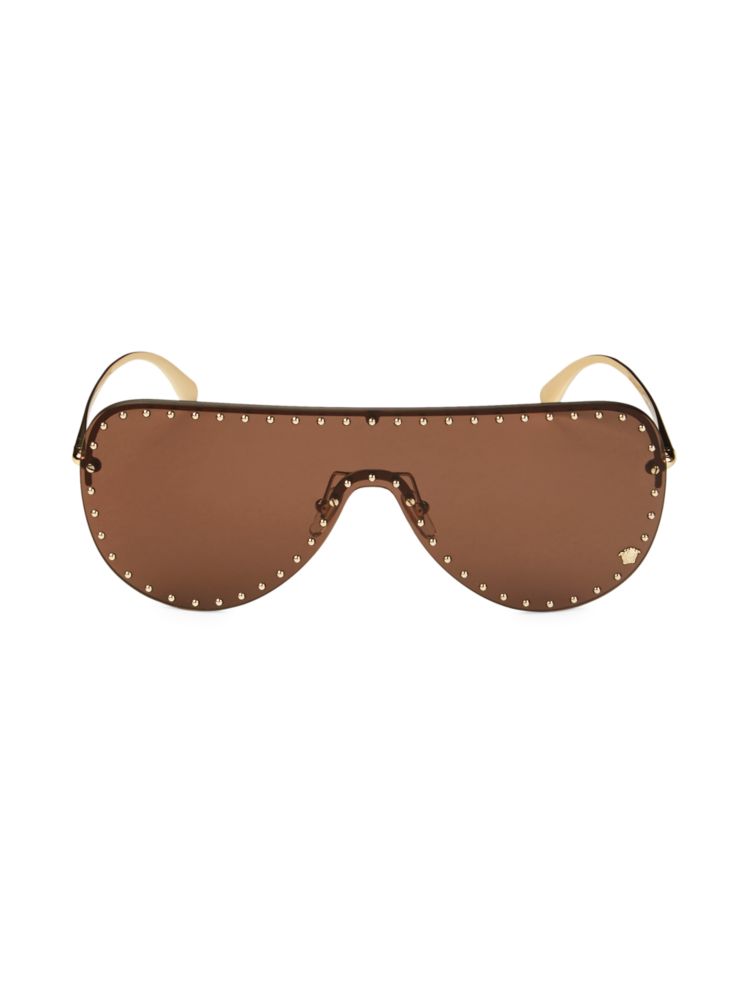 Солнцезащитные очки Shield с заклепками 65MM Versace, цвет Pale Gold