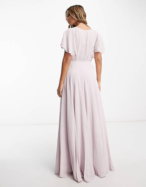 

Сиреневое платье макси с пышными рукавами, пышной юбкой и завязкой ASOS DESIGN Bridesmaid