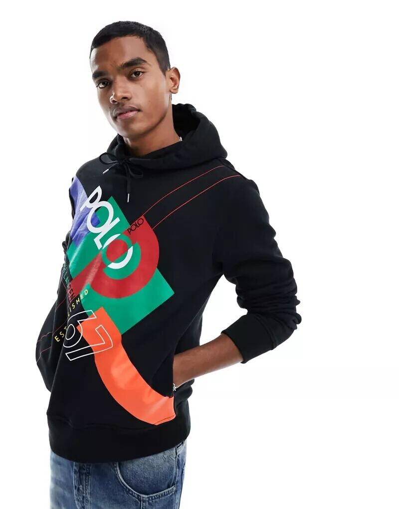 

Черная худи с логотипом в стиле колор-блок Polo Ralph Lauren