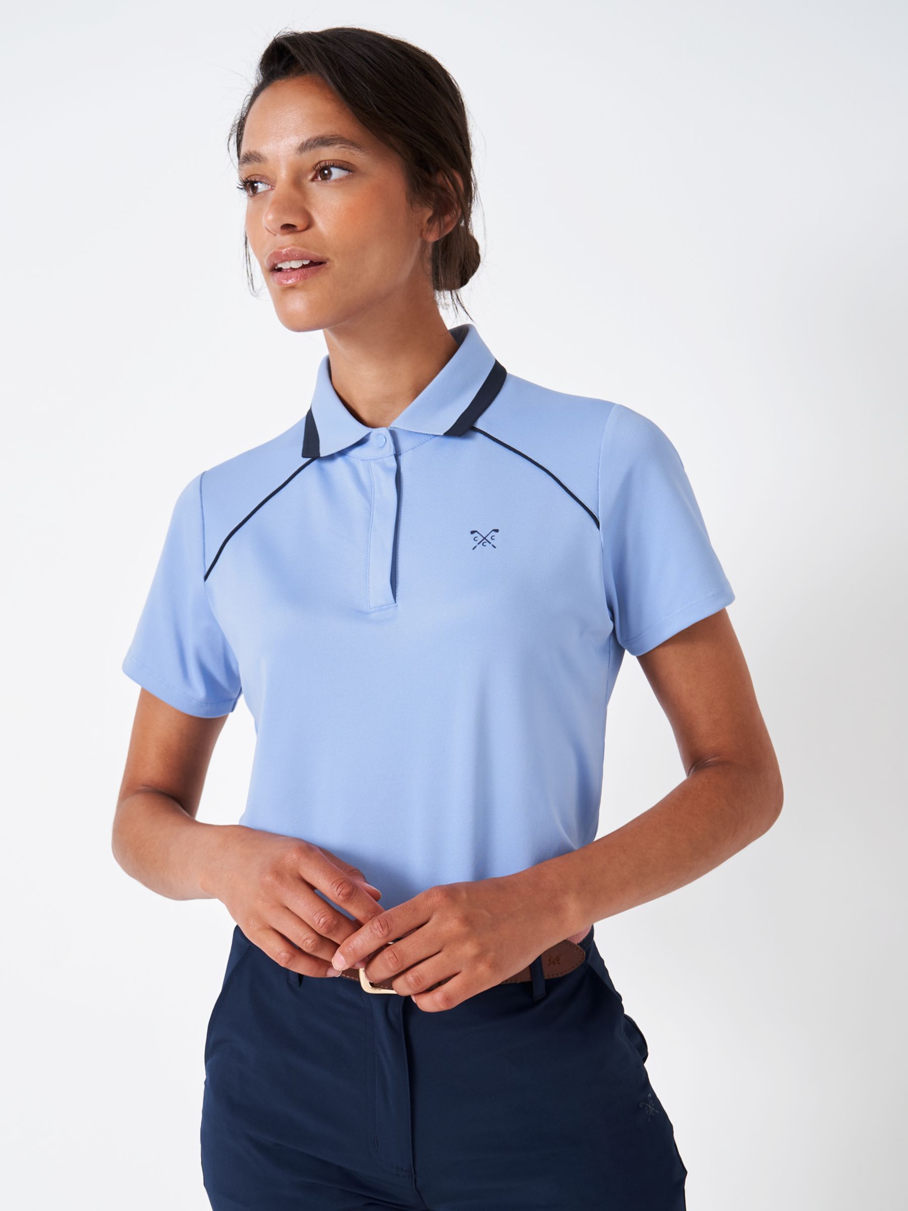 Рубашка-поло для гольфа из хлопка с кантом Crew Clothing, светло-синий рубашка поло briana open obey clothing цвет hydrangea