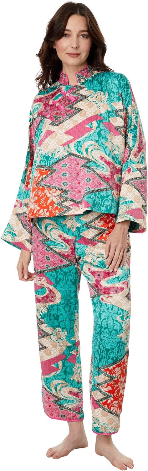 

Атласный пижамный комплект Orient Express Natori, цвет Teal Combo