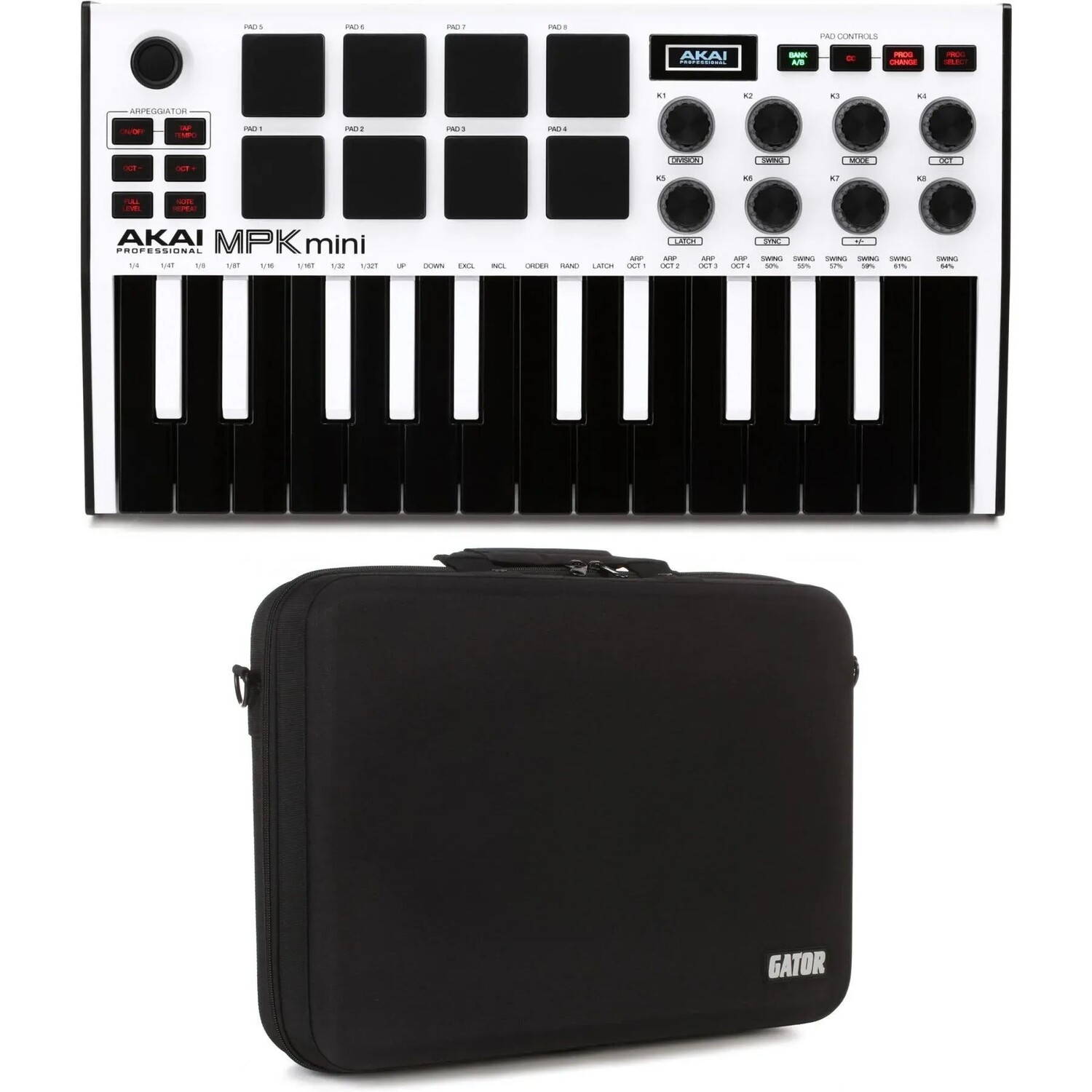 

Akai Professional MPK Mini MK III, ограниченная серия, белая 25-клавишная клавиатура-контроллер с футляром для переноски