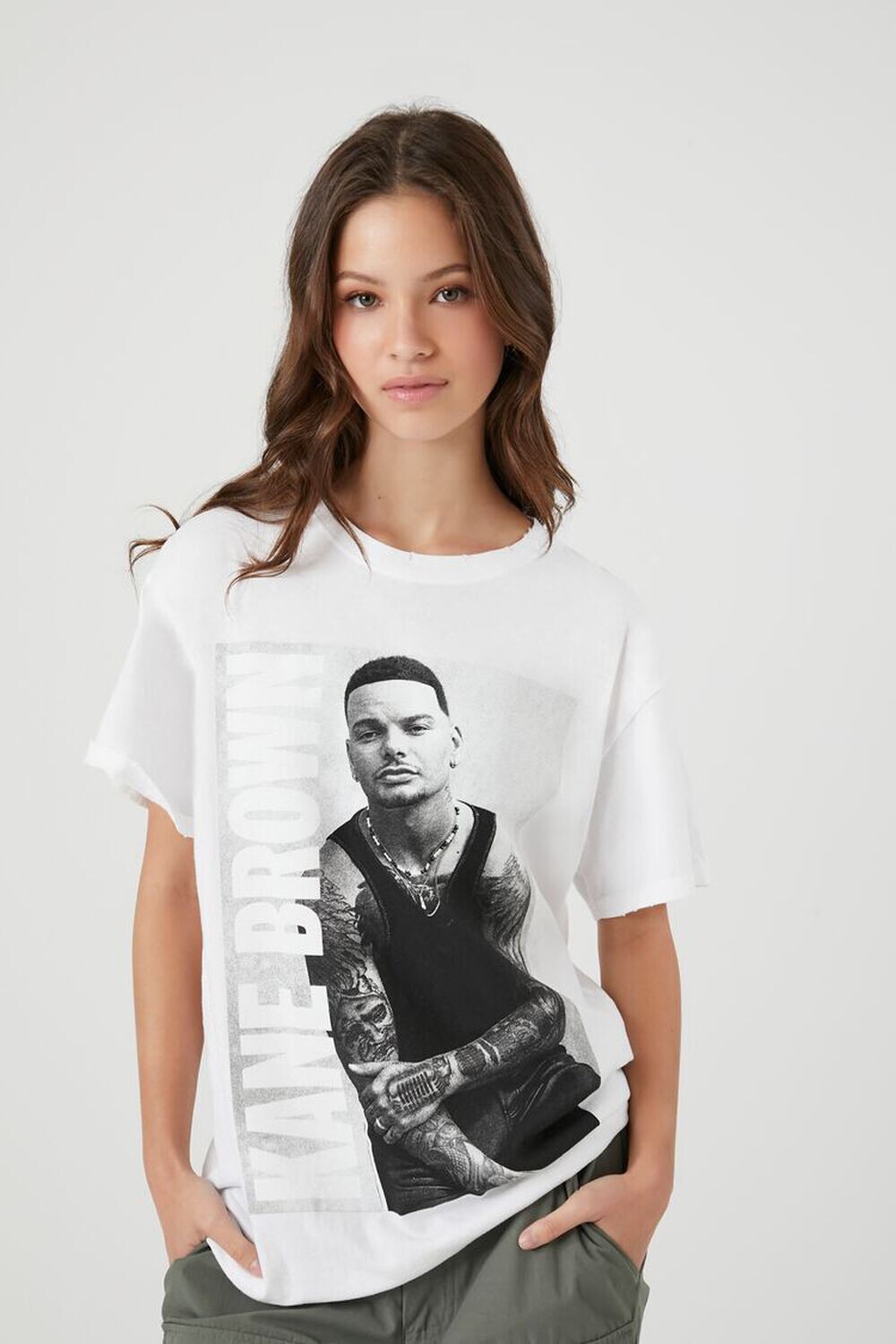 

Коричневая футболка оверсайз с рисунком Kane Forever 21, белый, Коричневый