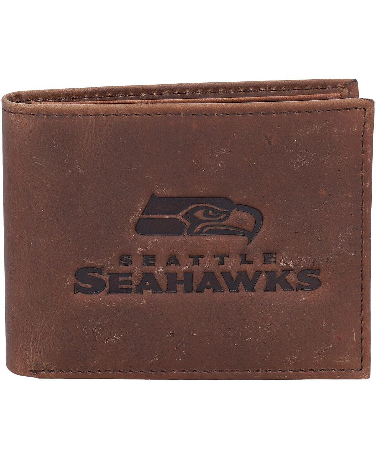 

Мужской коричневый кожаный кошелек двойного сложения Seattle Seahawks Evergreen Enterprises