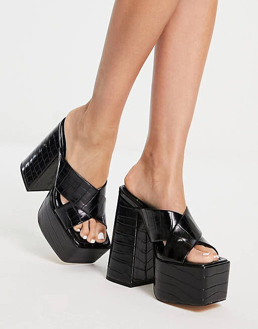 

Черные мюли на платформе Topshop Rori под кожу крокодила