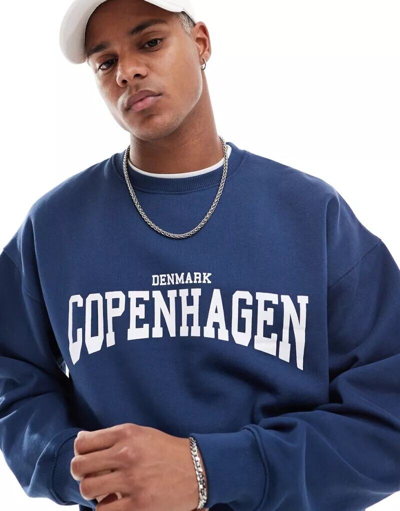 

Темно-синяя толстовка New Look с текстовым принтом Copenhagen