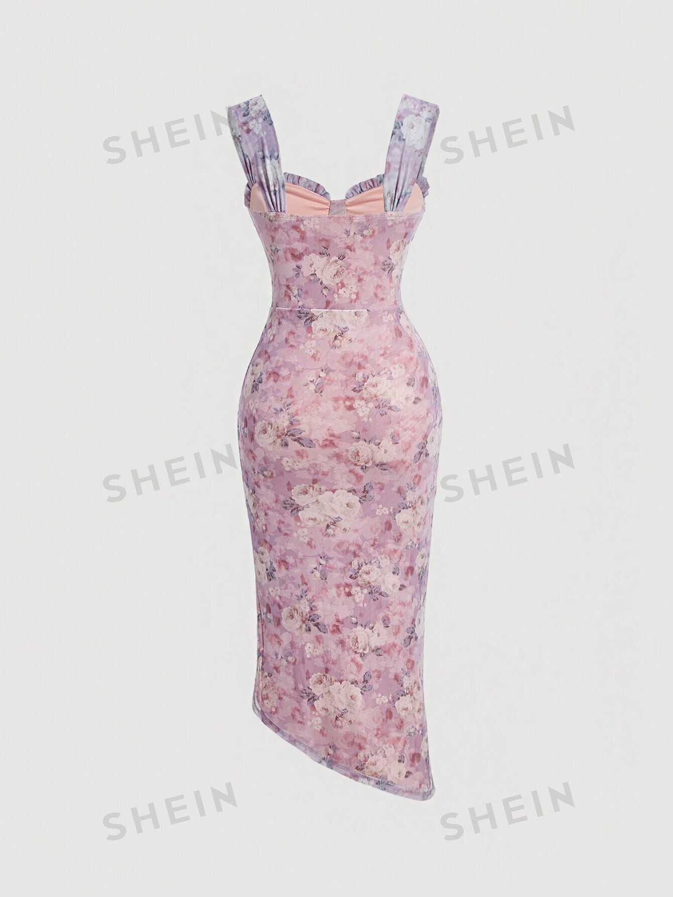 цена SHEIN MOD Женское плиссированное платье макси с разрезом спереди и цветочным принтом, розовый
