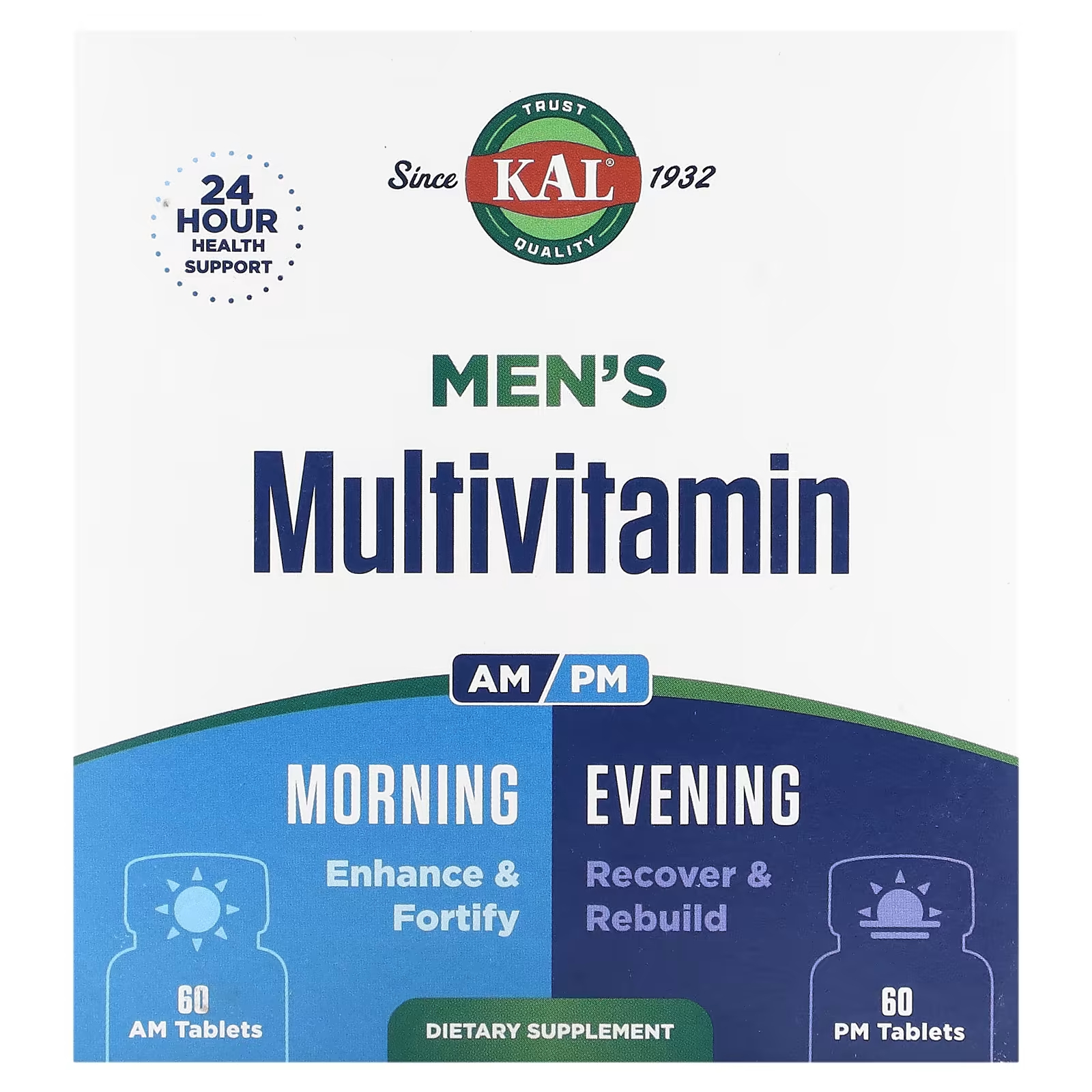 Мультивитамины мужские утром и вечером Kal, 2 упаковки по 60 таблеток kal мультивитамины для женщин старше 50 лет утром и вечером 2 пакетика 60 таблеток в каждом
