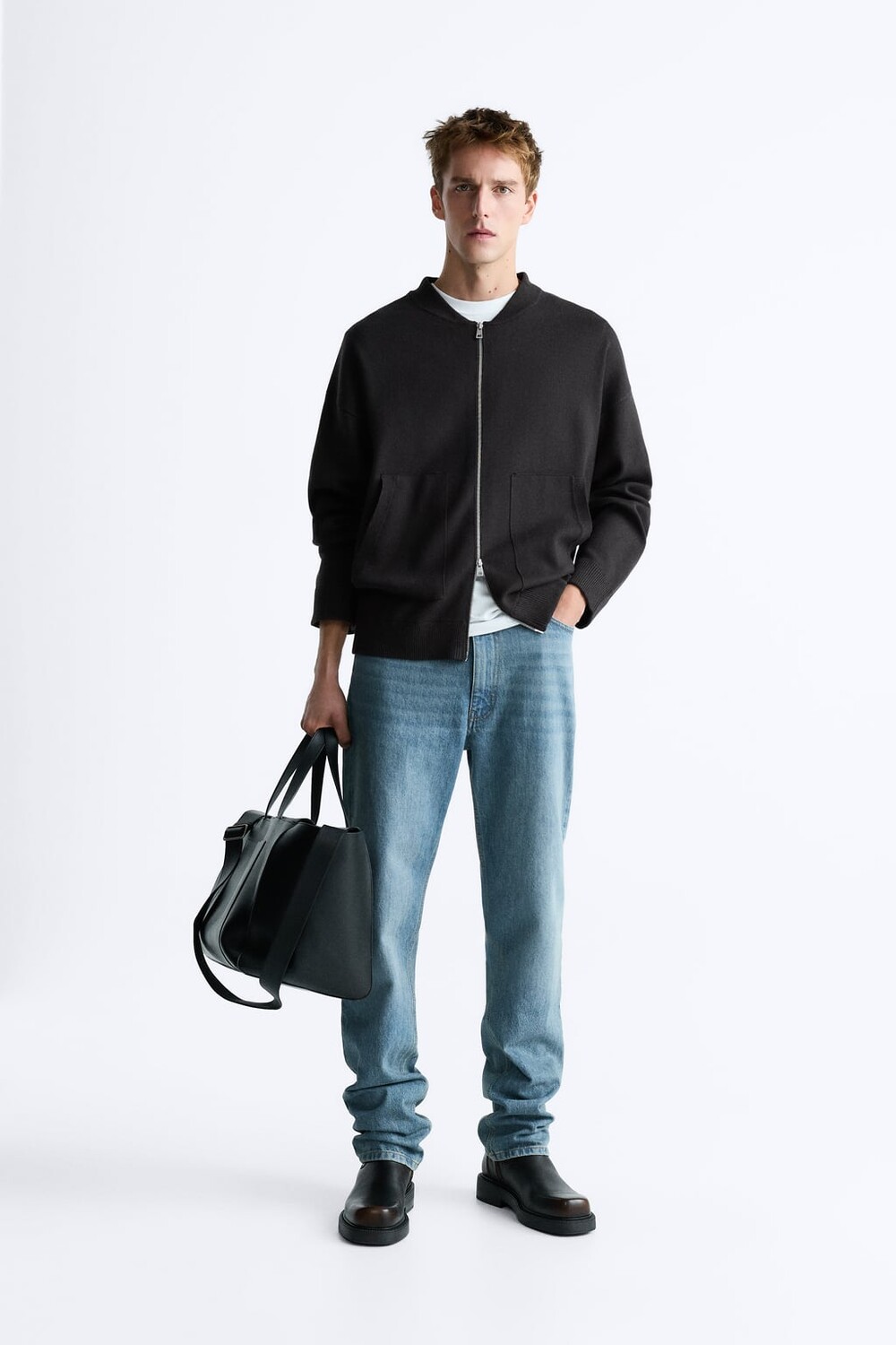 

Трикотажная куртка на молнии ZARA, темно-коричневый