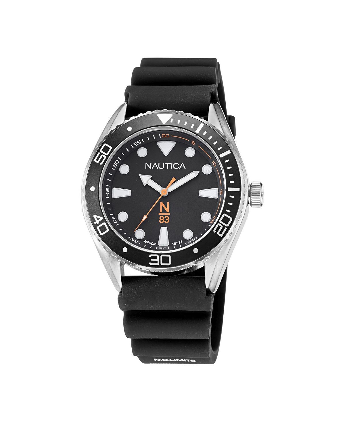 

N83 Мужские часы с черным силиконовым ремешком, 44 мм Nautica